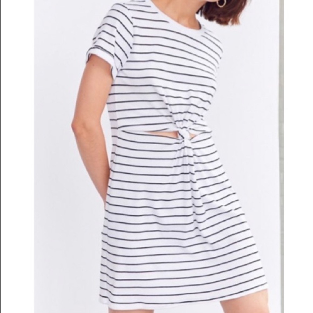 Silence + Noise Striped Knot-Front Tee Dress